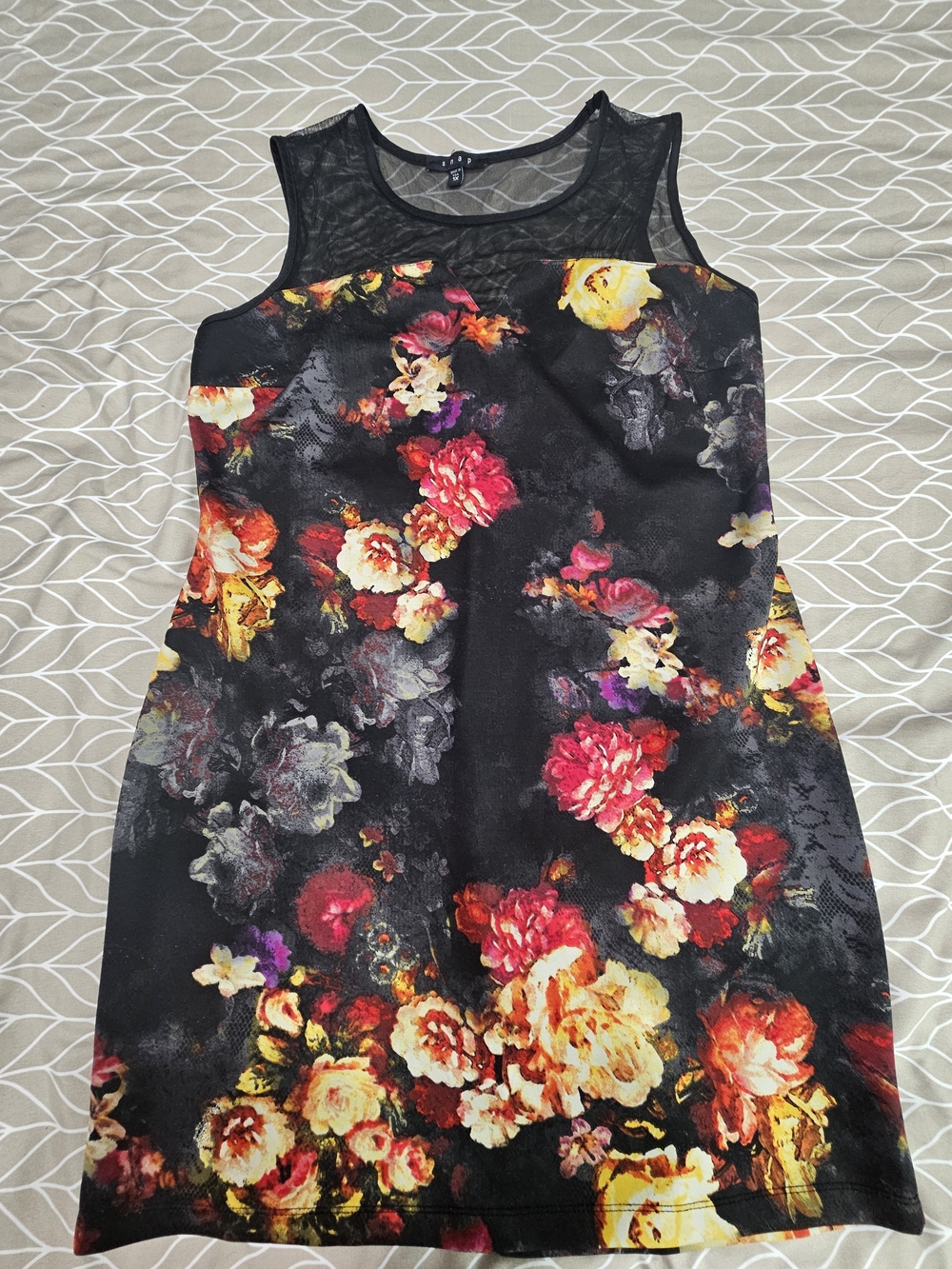 Snap Black Floral Mesh Yoke Mini Dress